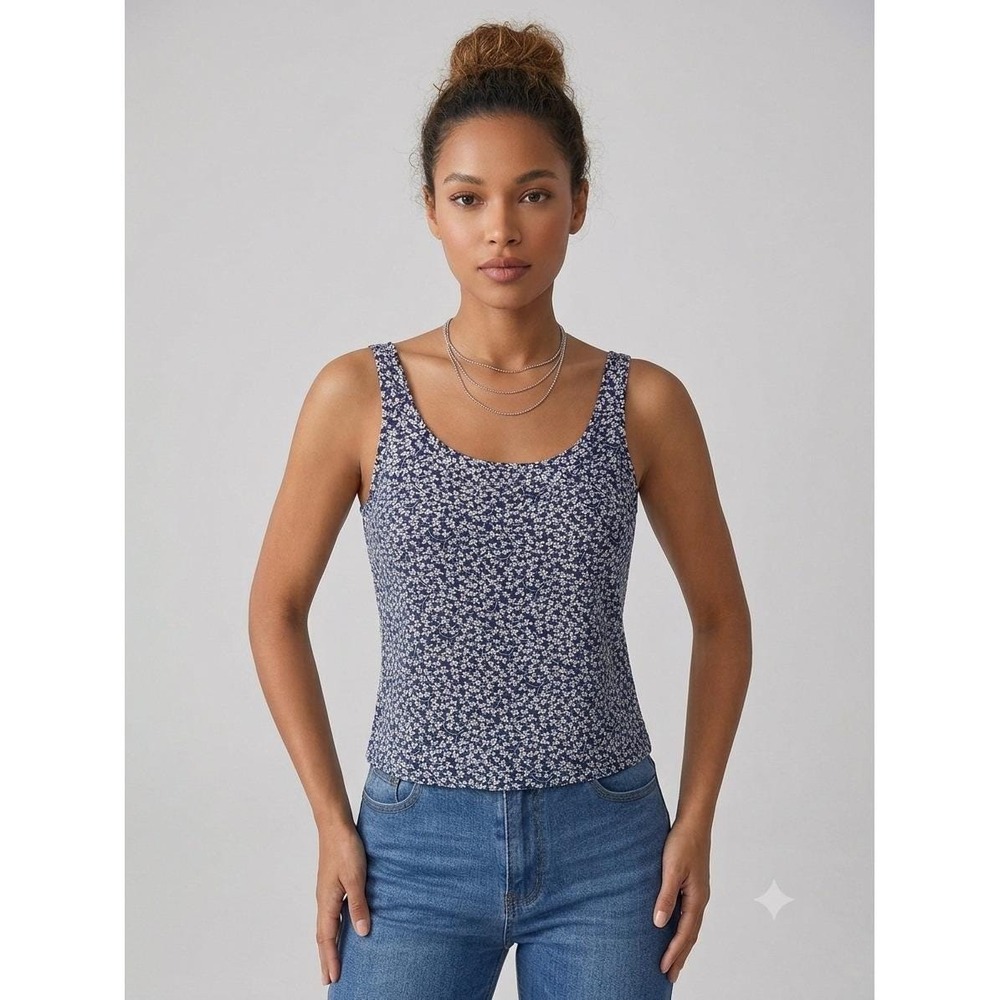 Vintage 90s Linda Allard Ellen Tracy Tank Top S Silk Ditsy Floral Cottagecore